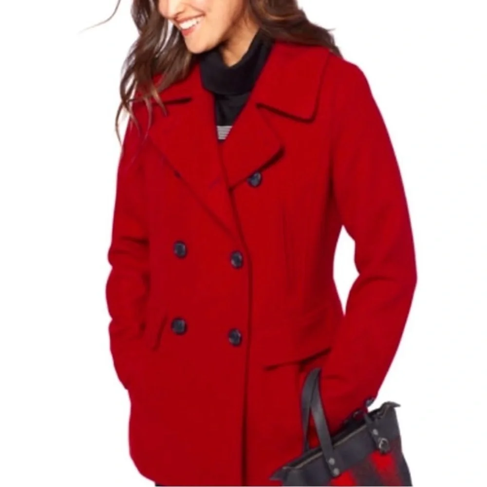 Banana Republic Red Wool Blend Pea Coat Jacket Size XS - Picture 2 of 7